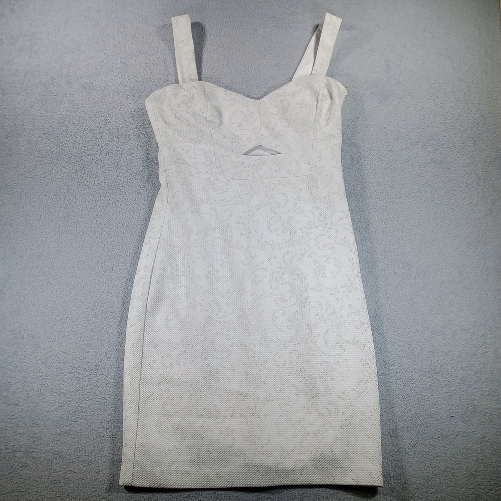 Guess Women Sheath Dress White Silver 2‎ Metallic Cutout Jacquard